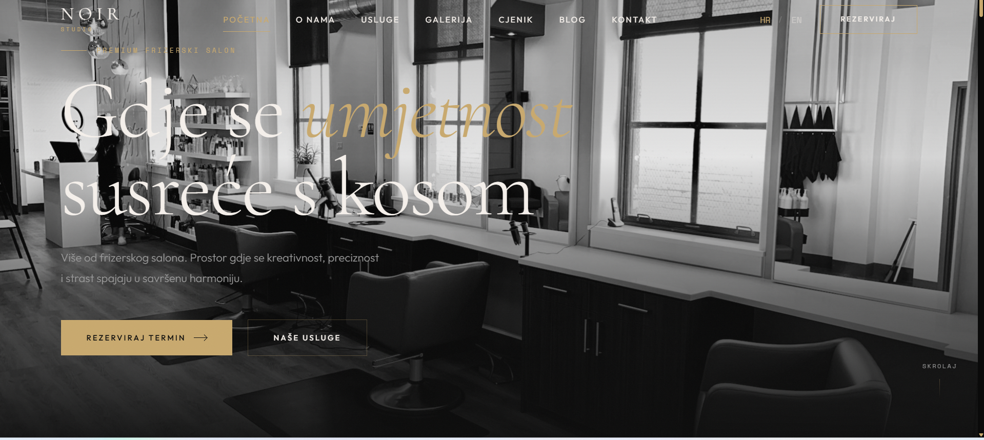 NOIR dark luxury hair salon website