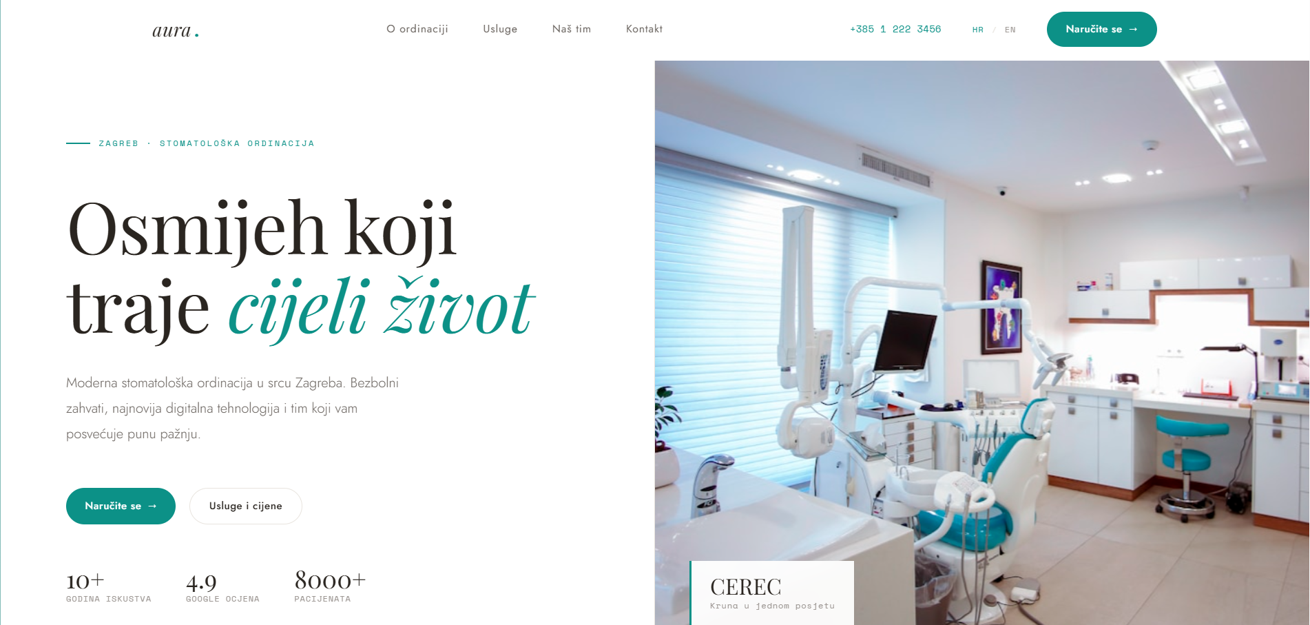 AURA clean teal dental clinic website